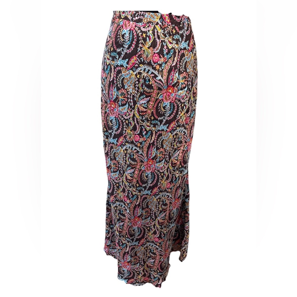 Coldwater Creek ladies Y2K 100% silk A-line brown pink maxi skirt size LG lined
